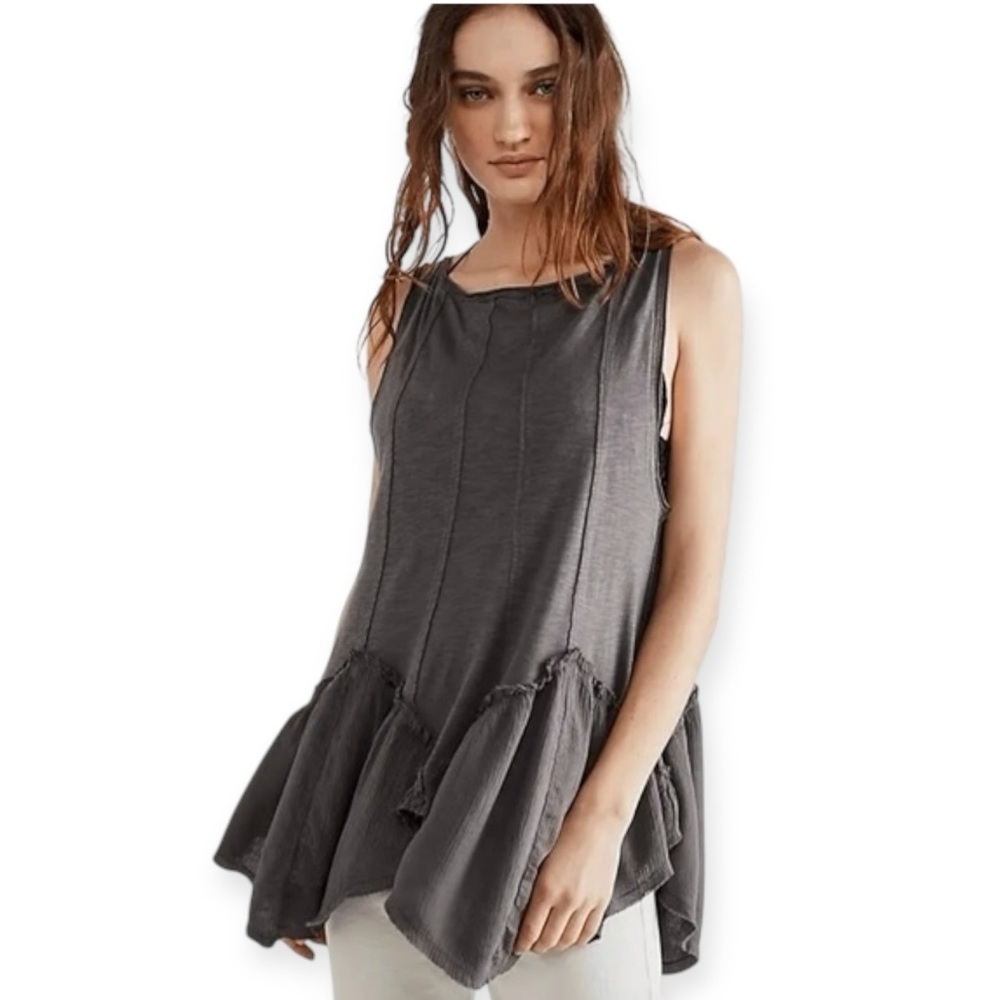 We The Free People Love Somebody Handkerchief-Hem Top Shirt Tank Charcoal Gray S